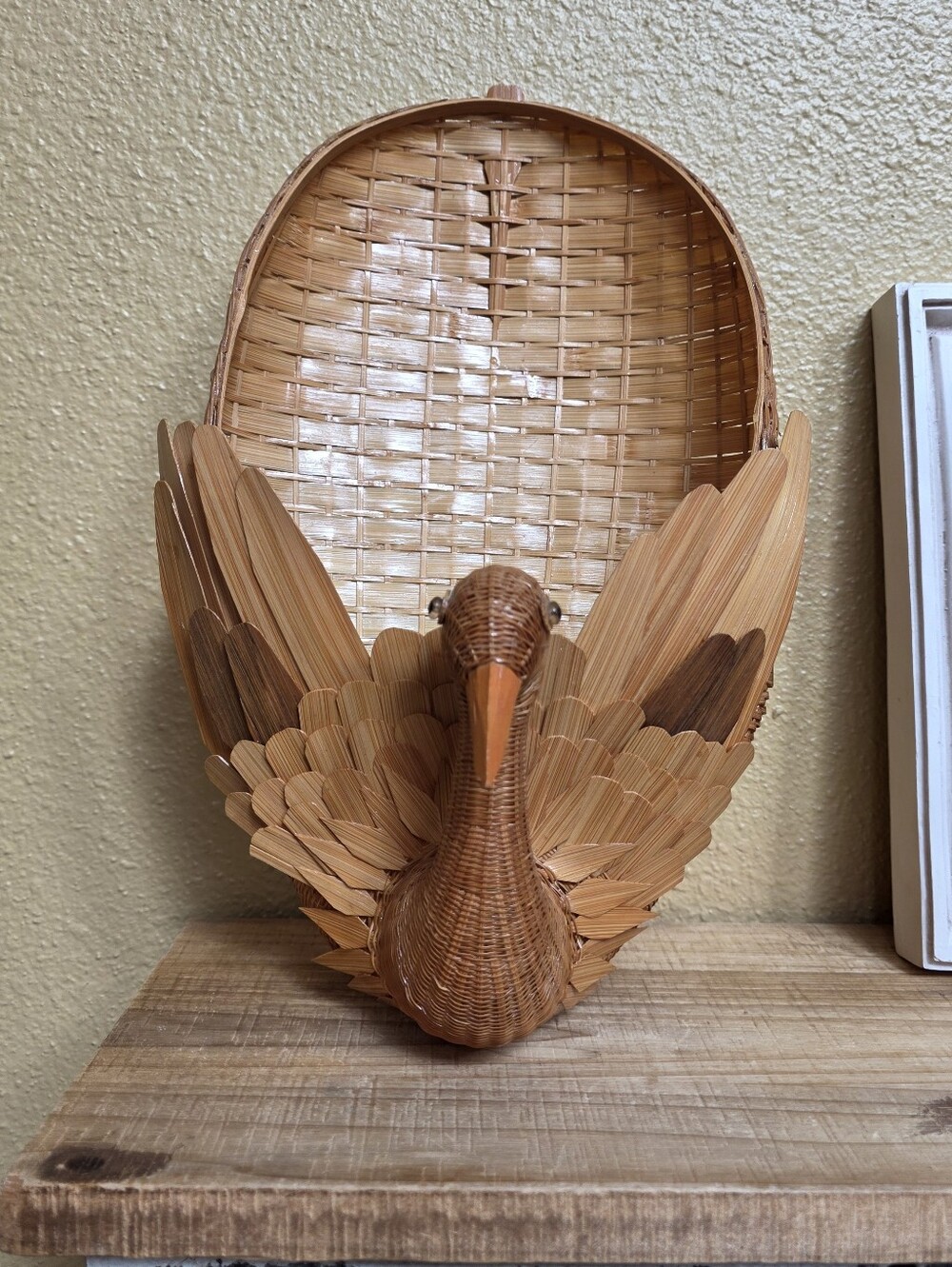 Vintage Wicker & Bamboo Duck Wall Hanging/Basket